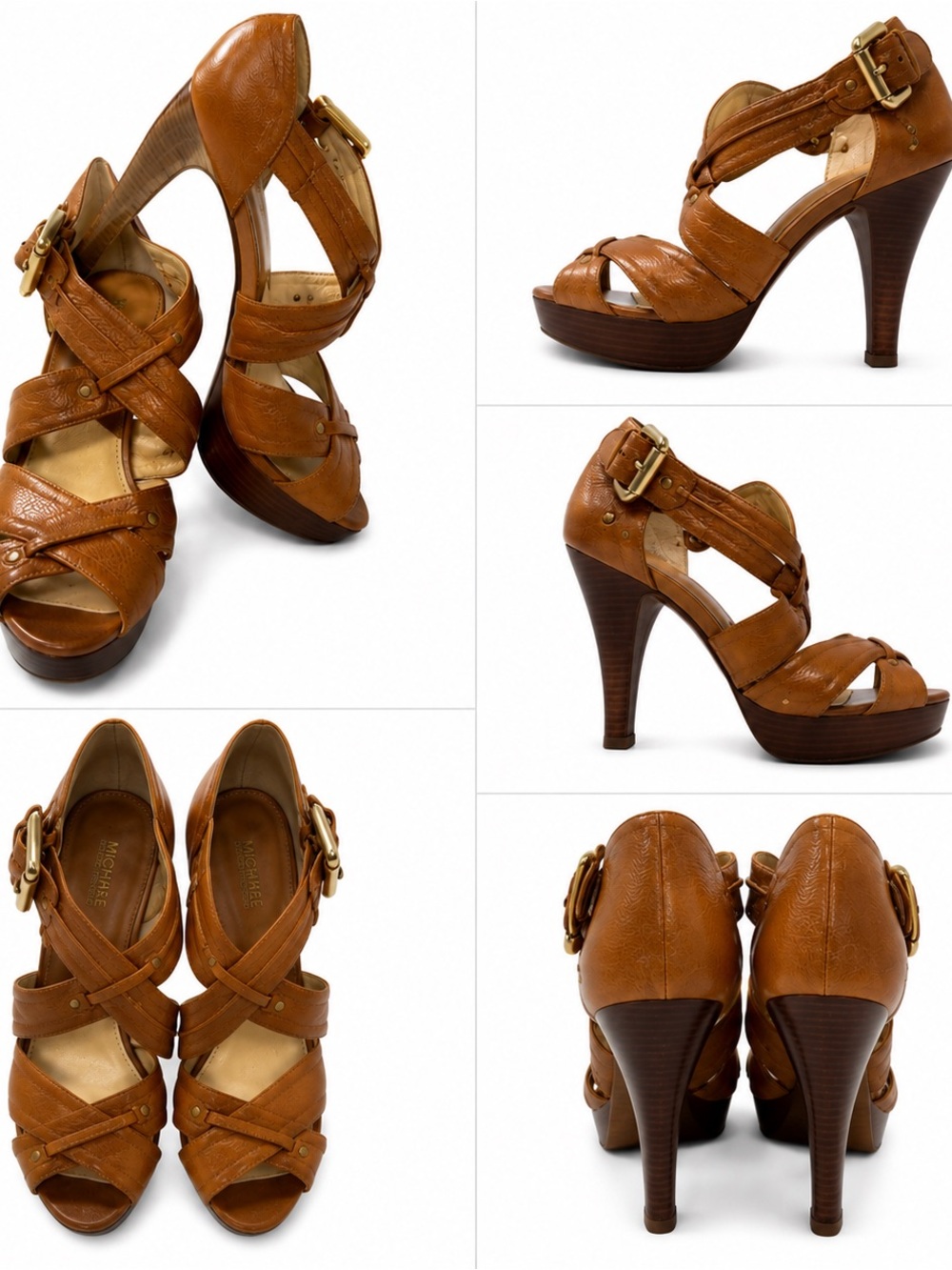 MICHAEL Michael Kors Brown Leather Strappy Platform Heels Size 8.5